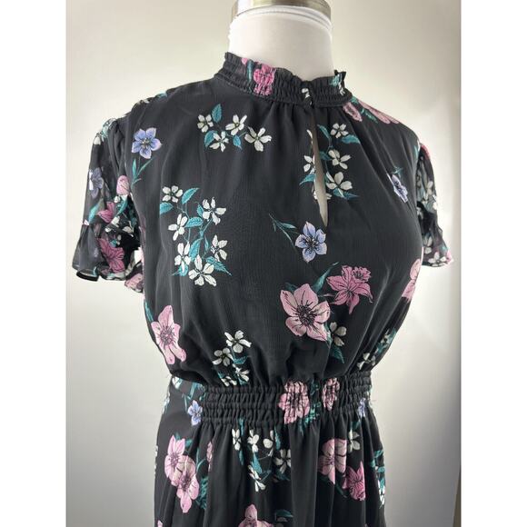 NWT Lane Bryant Floral Dress Black Smocked Keyhole Chiffon Plus Size 24 P - Picture 11 of 13